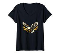 Femme Design d'aigle Dynamique avec Motif d'Éclairs T-Shirt avec Col en V