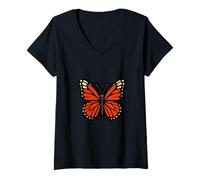 Femme Design d'art vectoriel Papillon monarque T-Shirt avec Col en V