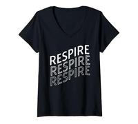 Femme Design de Bien-être français Respire Breathe Mindful T-Shirt avec Col en V