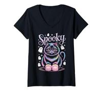 Femme Design de Chat Effrayant pour Les Amants d'halloween T-Shirt avec Col en V