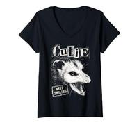 Femme Design de Collage « Keep Smiling Opossum Punk » T-Shirt avec Col en V