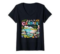 Femme Design de Collage Naturel de Monuments côtiers de la Californie T-Shirt avec Col en V