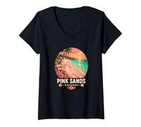 Femme Design de Coucher de Soleil sur la Plage Tropicale de Sands Bahamas T-Shirt avec Col en V