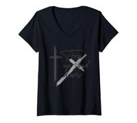 Femme Design de Coup de Pinceau croisé Thru Ups and Downs T-Shirt avec Col en V
