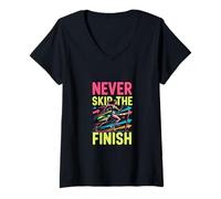 Femme Design de Motivation pour la Course à Pied Never Skip The Finish T-Shirt avec Col en V