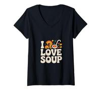 Femme Design de Nouilles vibrantes « I Love Soup » T-Shirt avec Col en V
