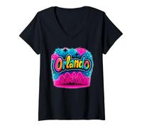 Femme Design de parc d'attractions arc-en-ciel rétro d'Orlando en Floride T-Shirt avec Col en V
