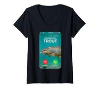 Femme Design de pêche à la Truite pour pêcheurs et maîtres de Poissons T-Shirt avec Col en V
