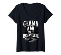Femme Design de prière chrétienne Jérémie 33:3 Verset biblique en Espagnol T-Shirt avec Col en V