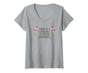 Femme Design de Protestation Florale pour défendre la démocratie militante Art T-Shirt avec Col en V