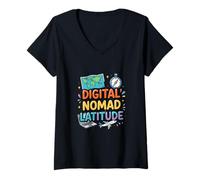 Femme Design de Voyage numérique Nomad Latitude Freedom T-Shirt avec Col en V