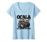Femme Design de Wagon rétro Tout-Terrain 4x4 Ocala National Forest FL T-Shirt avec Col en V