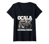 Femme Design de Wagon rétro Tout-Terrain 4x4 Ocala National Forest FL T-Shirt avec Col en V