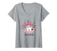 Femme Design Dentaire Sweet Tooth pour hygiéniste Dentaire T-Shirt avec Col en V