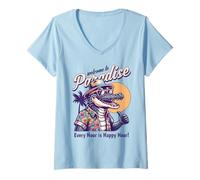 Femme Design d'été rétro « Welcome to Paradise » T-Shirt avec Col en V
