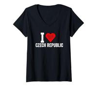 Femme Design drôle rétro I Love République tchèque avec un cœur rouge T-Shirt avec Col en V