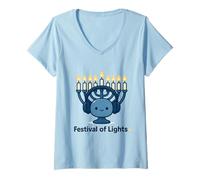 Femme Design du Festival des lumières de Hanoukka Menorah pour DJ T-Shirt avec Col en V