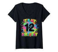 Femme Design éclaboussures de Peinture pour 12e Anniversaire pour Enfants Filles garçons 12 Ans T-Shirt avec Col en V