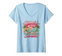 Femme Design Effrayant de Cocktail de Plage Squelette d'été T-Shirt avec Col en V