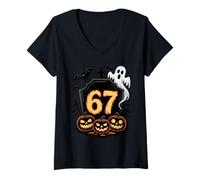 Femme Design Effrayant hanté par 67 Meme Number T-Shirt avec Col en V
