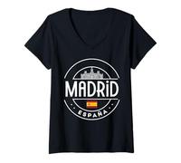 Femme Design élégant avec icône d'ours et d'horizon de Madrid T-Shirt avec Col en V