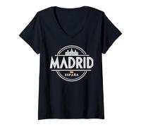 Femme Design élégant avec icône d'ours et d'horizon de Madrid T-Shirt avec Col en V