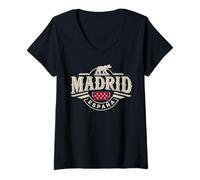 Femme Design élégant avec icône d'ours et d'horizon de Madrid T-Shirt avec Col en V