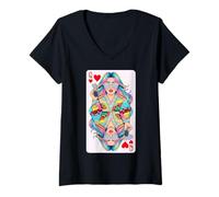 Femme Design esthétique coloré Queen Hearts Highway Trip T-Shirt avec Col en V