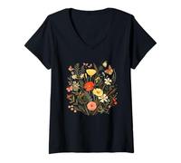 Femme Design Floral Sauvage Romantique, esthétique bohème T-Shirt avec Col en V