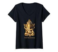 Femme Design Ganesh New Beginnings T-Shirt avec Col en V