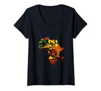 Femme Design Glitch Art Continent Afrique T-Shirt avec Col en V