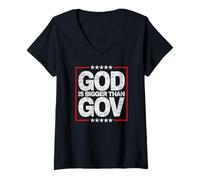 Femme Design God is Bigger Than Gov Faith T-Shirt avec Col en V