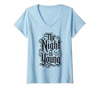 Femme Design Gothique Effrayant d'halloween The Night is Young T-Shirt avec Col en V