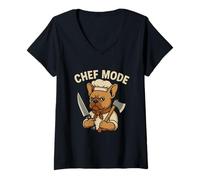 Femme Design Graphique Amusant de Cuisine de Bouledogue français T-Shirt avec Col en V