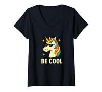 Femme Design Graphique Amusant Licorne Be Cool T-Shirt avec Col en V