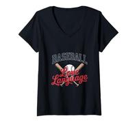 Femme Design Graphique du Joueur de Baseball est Mon Amour T-Shirt avec Col en V