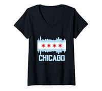 Femme Design Graphique « I Love Chicago, Proud Born in Chicago » T-Shirt avec Col en V