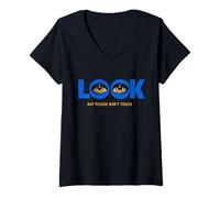 Femme Design Graphique Look But Don't Touch Eyes T-Shirt avec Col en V