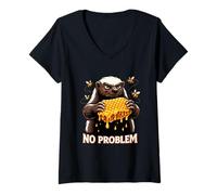 Femme Design Graphique Mascotte nid d'abeille Honey Badger T-Shirt avec Col en V