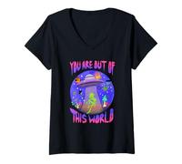 Femme Design Graphique OVNI « You are Cosmic Alien » T-Shirt avec Col en V