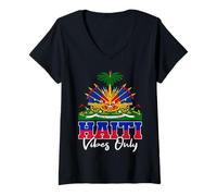 Femme Design Haiti Vibes uniquement pour les amoureux haïtiens T-Shirt avec Col en V