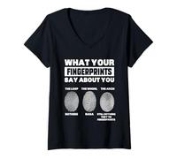 Femme Design Humoristique d'analyse d'empreintes digitales T-Shirt avec Col en V