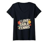 Femme Design « I Love » pour Les Amateurs de Tennis de Table T-Shirt avec Col en V