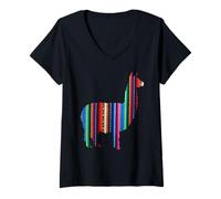 Femme Design indigène d'Amérique du Sud Aguayo Lama T-Shirt avec Col en V