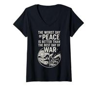 Femme Design inspirant avec Citation « Peace Over War » T-Shirt avec Col en V