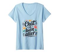 Femme Design Jeu de Mots | Cadeau Original pour Amoureux des Chats T-Shirt avec Col en V