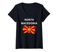 Femme Design Macédoine du Nord T-Shirt avec Col en V