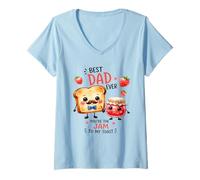 Femme Design Mignon « Best Dad Ever Jam to My Toast » T-Shirt avec Col en V
