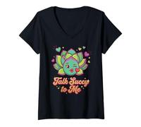 Femme Design Mignon et Amusant de Jeu de Mots « Talk Succy to Me » T-Shirt avec Col en V