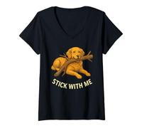 Femme Design Mignon pour Les Amoureux des Chiens Golden Retriever avec Stick with Me T-Shirt avec Col en V